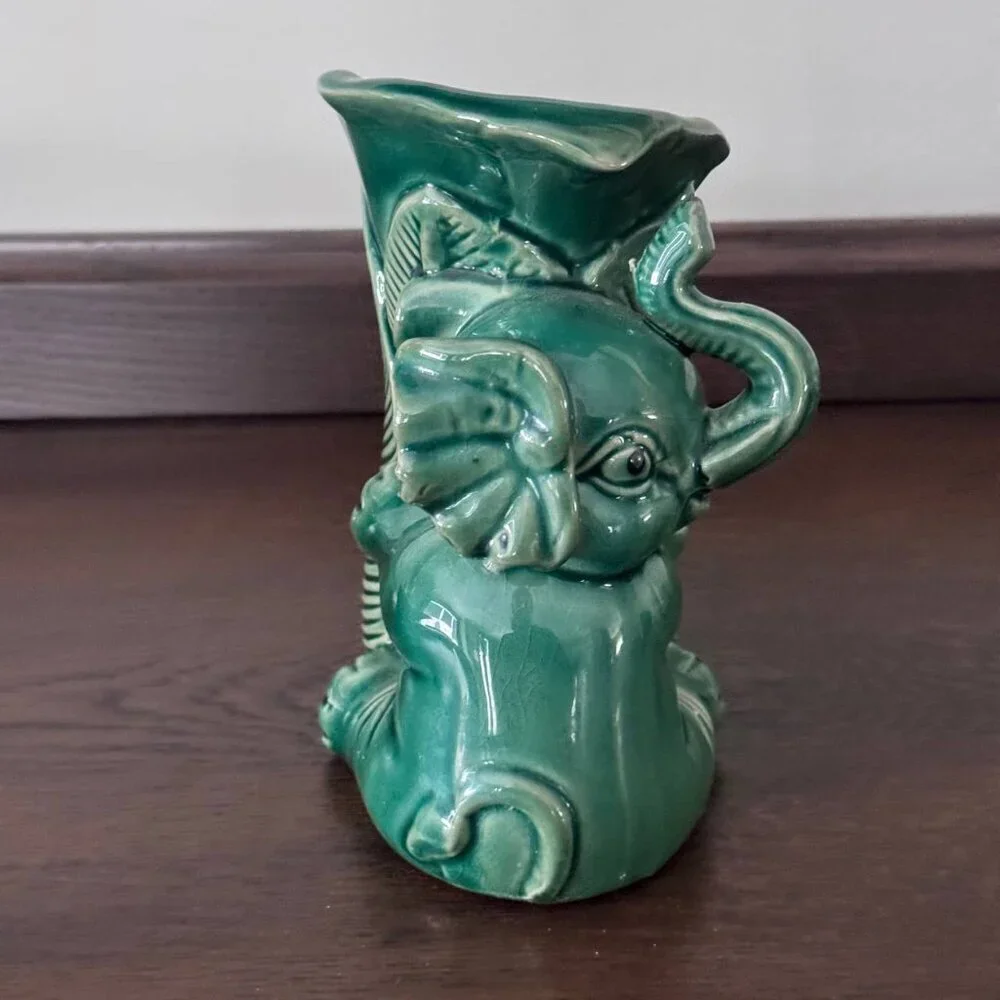 Adorable Ceramic Lucky Elephant Planter Vase in Emerald Green
